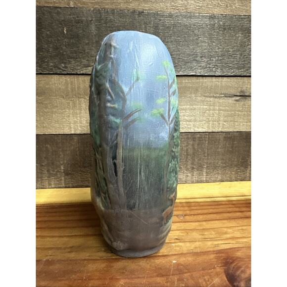 VTG 3D Ceramic Elk Wilderness Nature Scene Vase 8.5x6.5 Hand painted - Picture 2 of 7